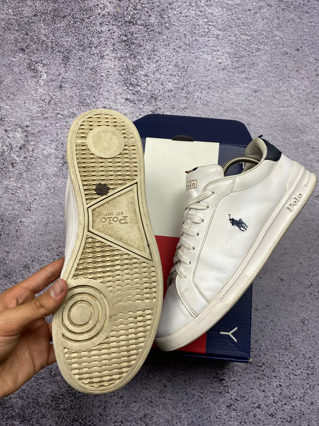 Polo Ralph Lauren Leather Court Sneakers White Navy 44