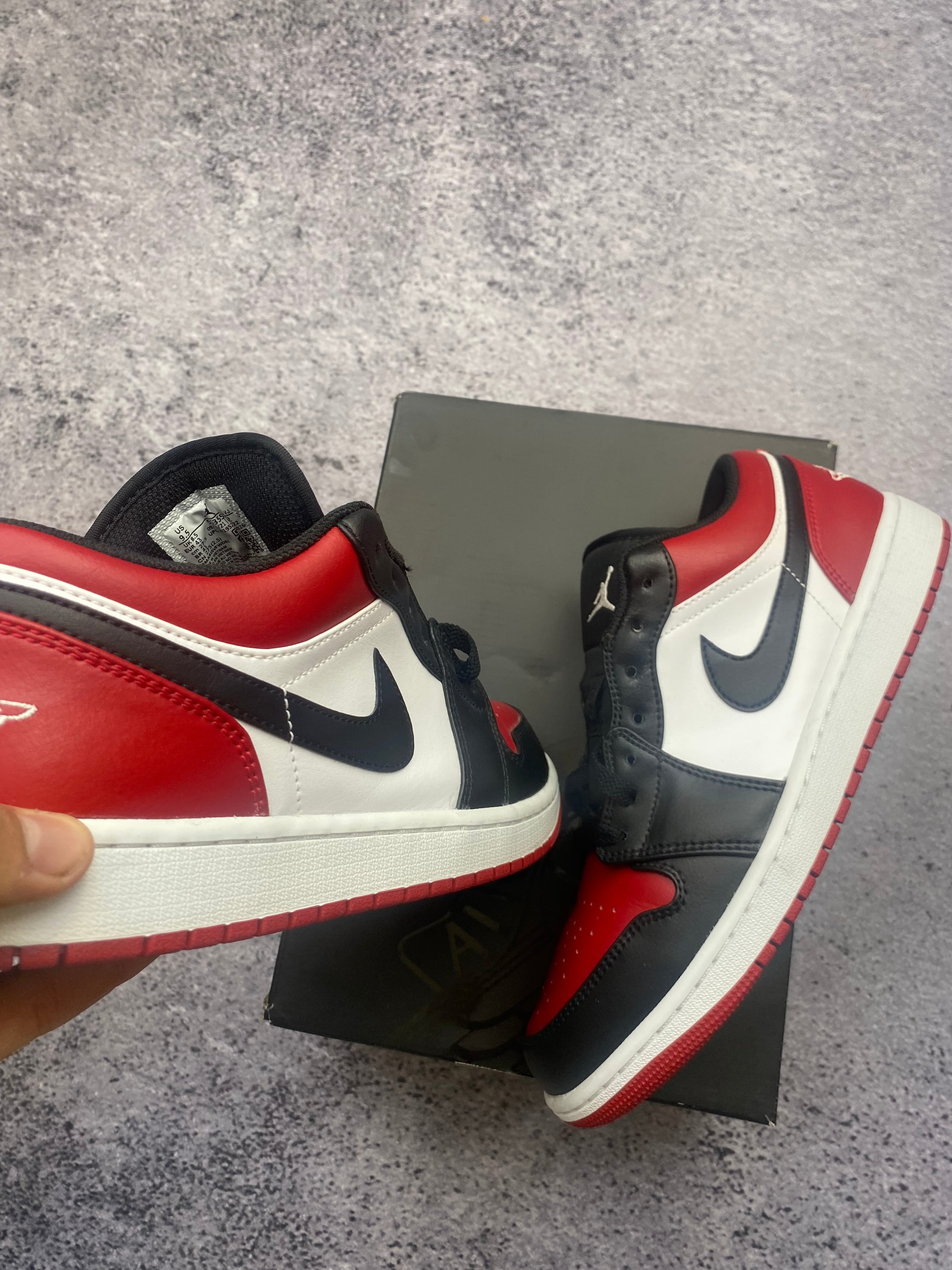 Air Jordan 1 Low Black Gym Red White "Bred Toe" Sneakers 43
