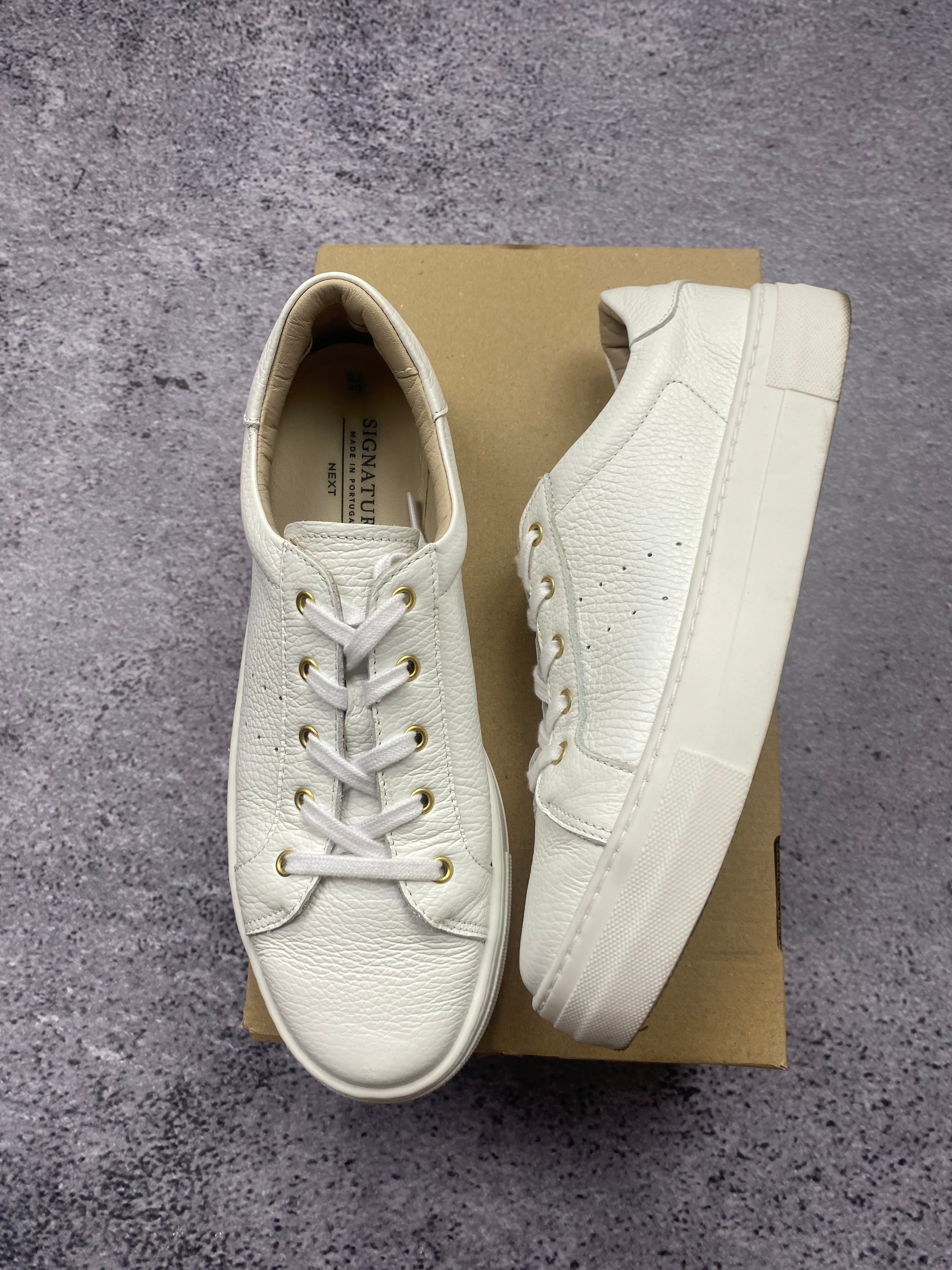 NEXT White Leather Platform Sneakers Minimalist Casual Trainers Premium UK 6.5