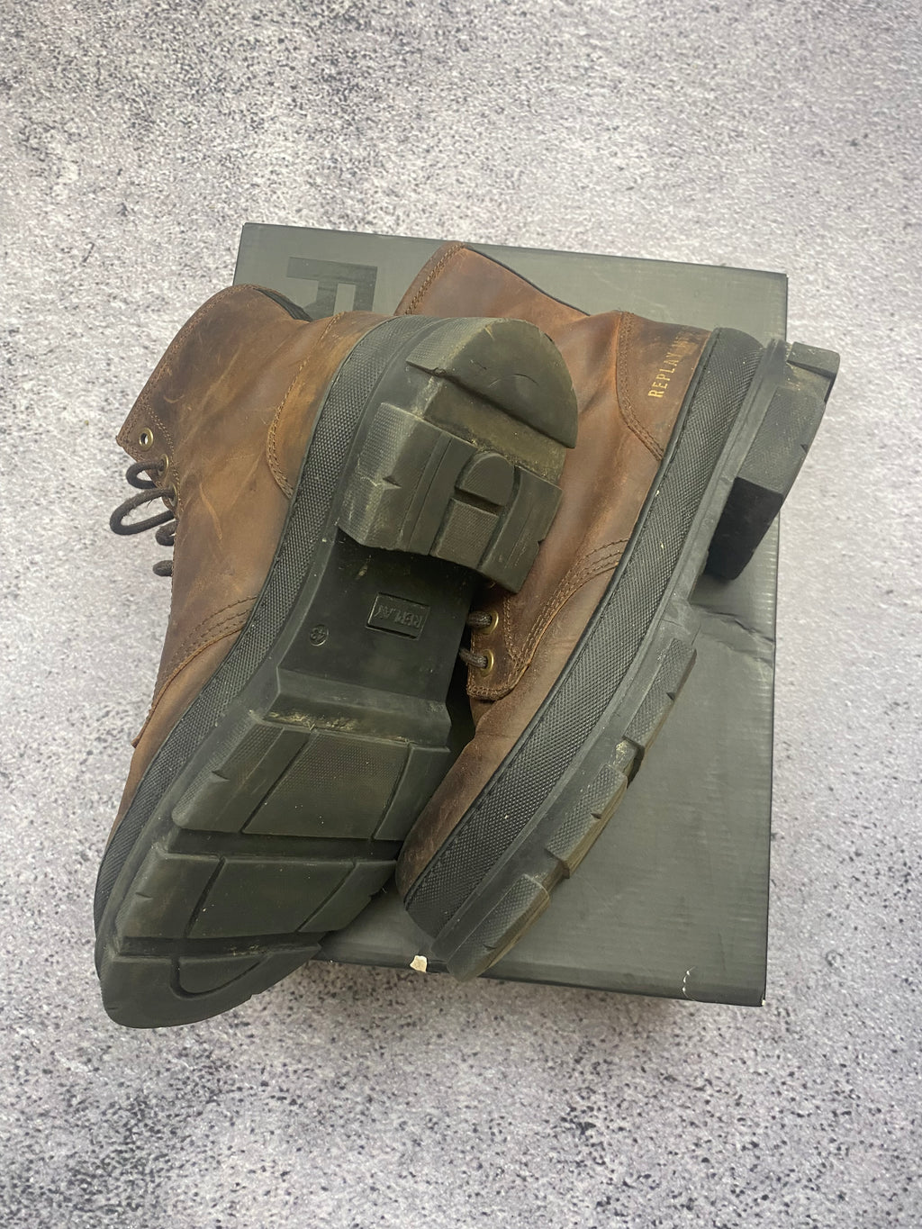 Replay Vintage Leather Combat Boots Brown Lace Up Military Worker Boots 43