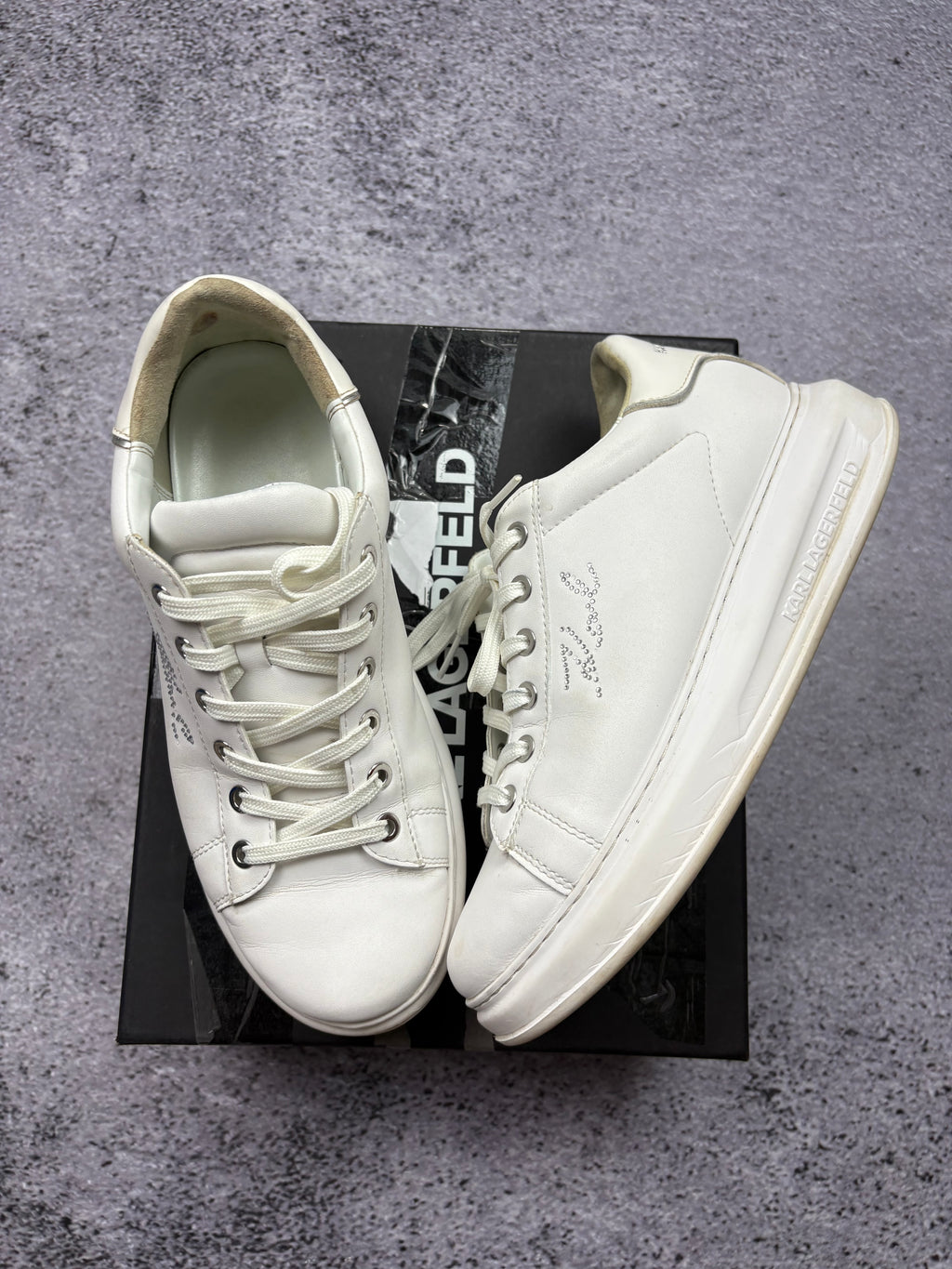 Karl Lagerfeld Kapri Karl Ikonik White Leather Sneakers Designer Luxury Shoes EU 40
