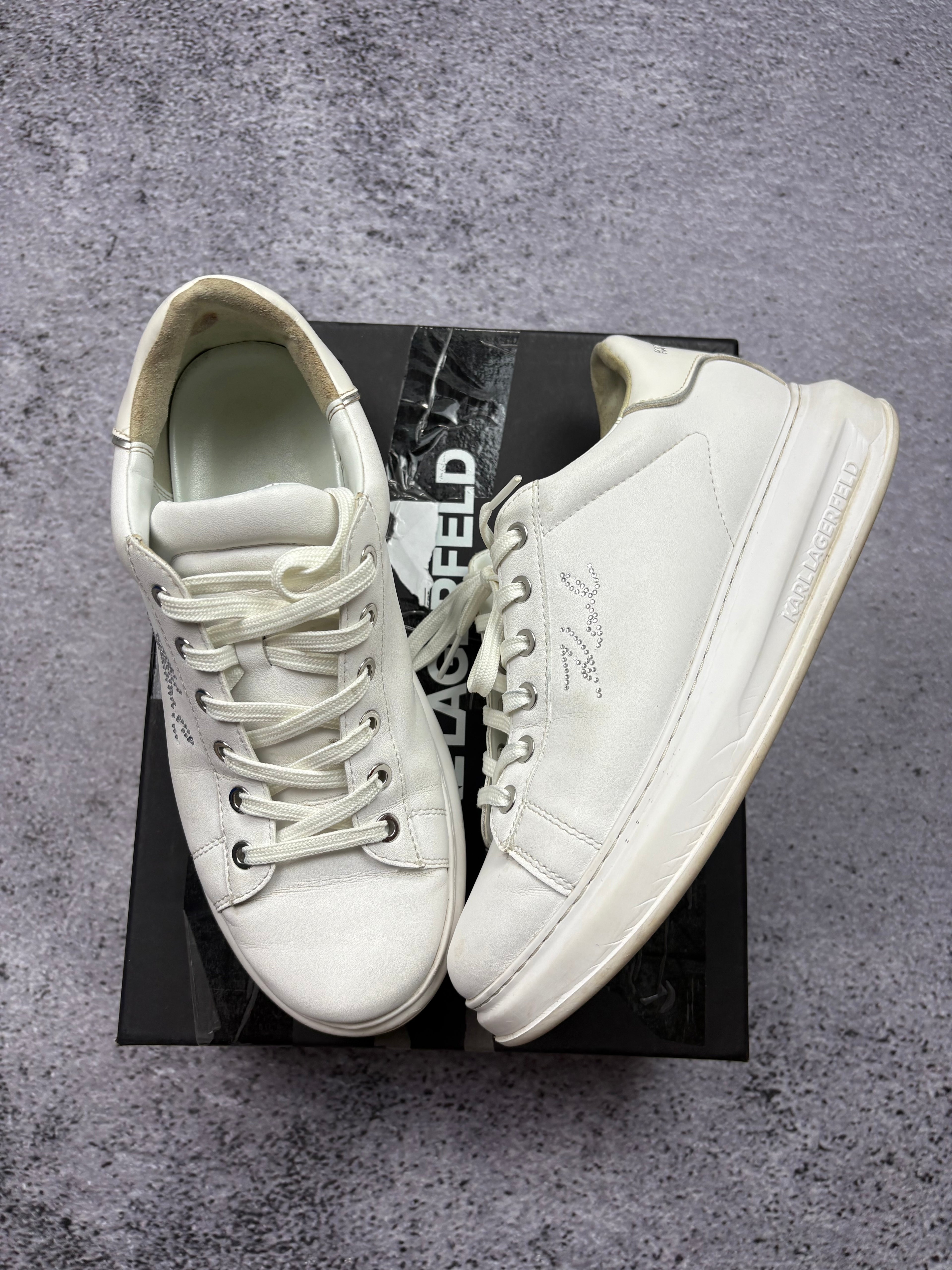 Karl Lagerfeld Kapri Karl Ikonik White Leather Sneakers Designer Luxury Shoes EU 40