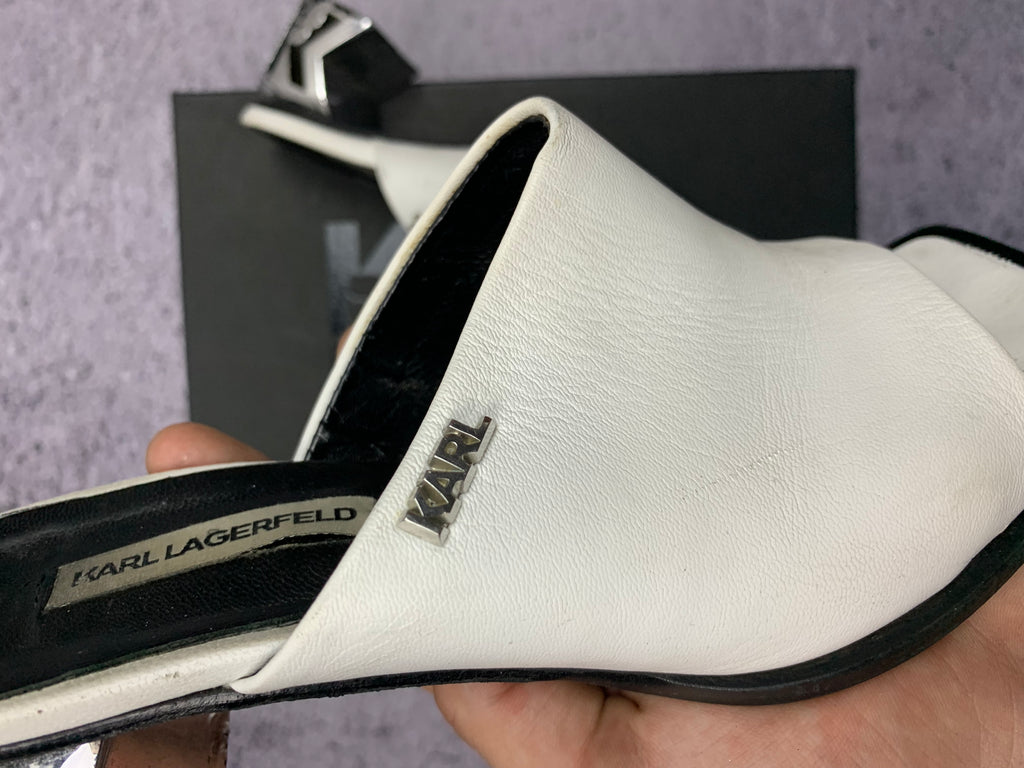 Karl Lagerfeld K-Blok Square Toe Mule r. 36 skórzane klapki na obcasie