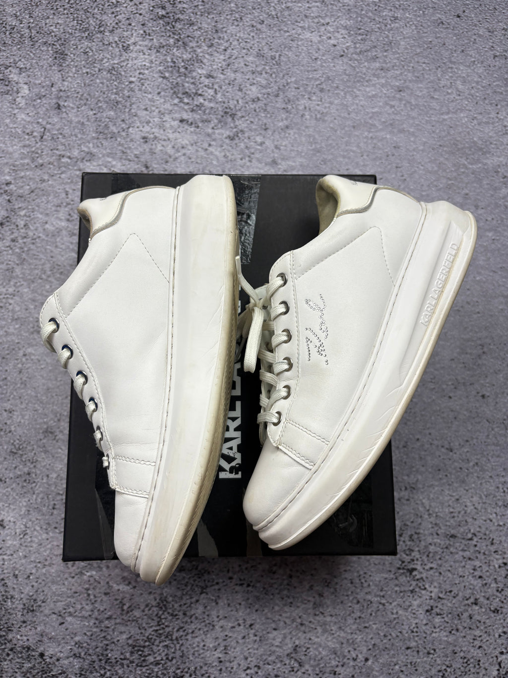 Karl Lagerfeld Kapri Karl Ikonik White Leather Sneakers Designer Luxury Shoes EU 40