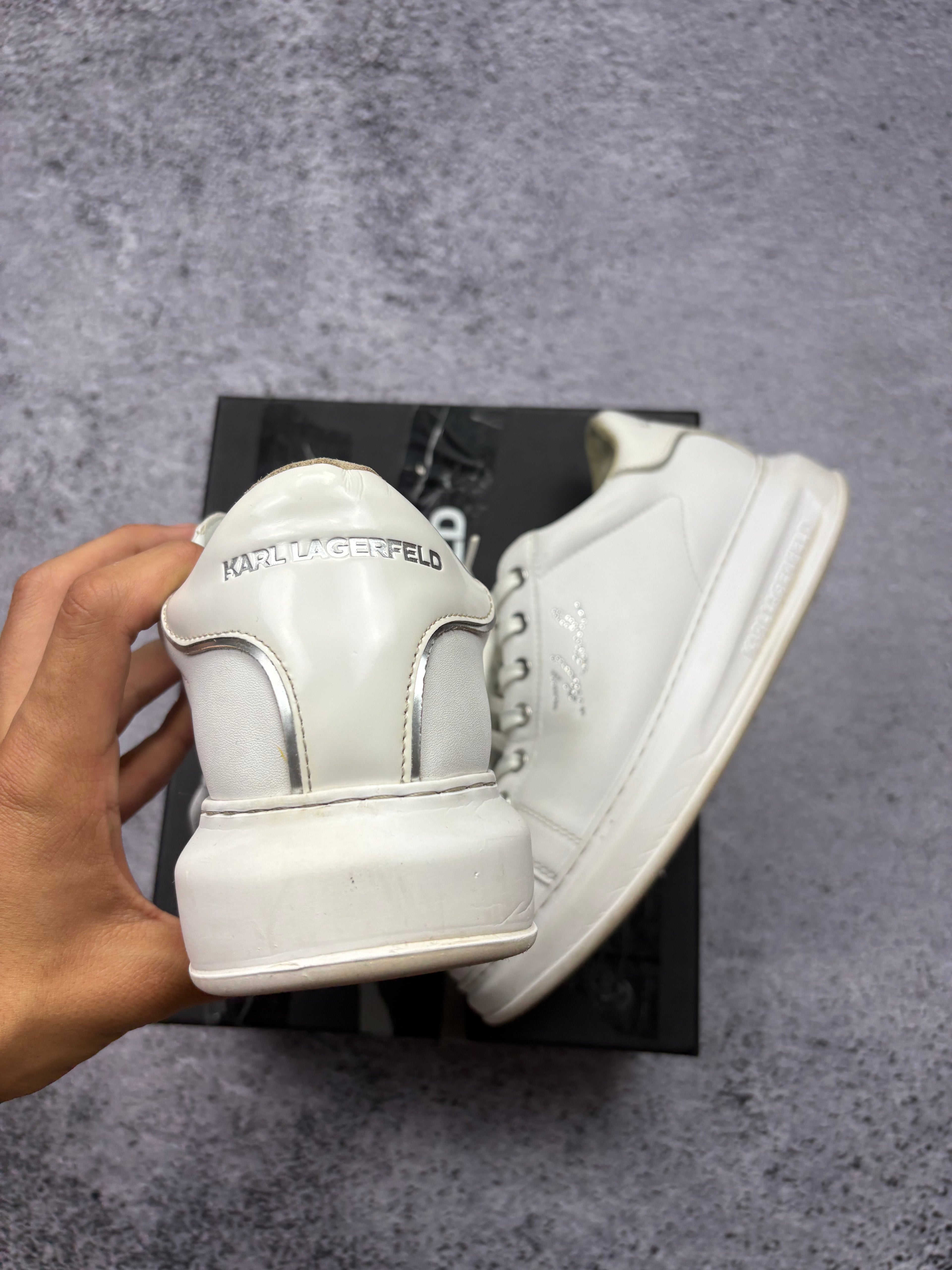 Karl Lagerfeld Kapri Karl Ikonik White Leather Sneakers Designer Luxury Shoes EU 40