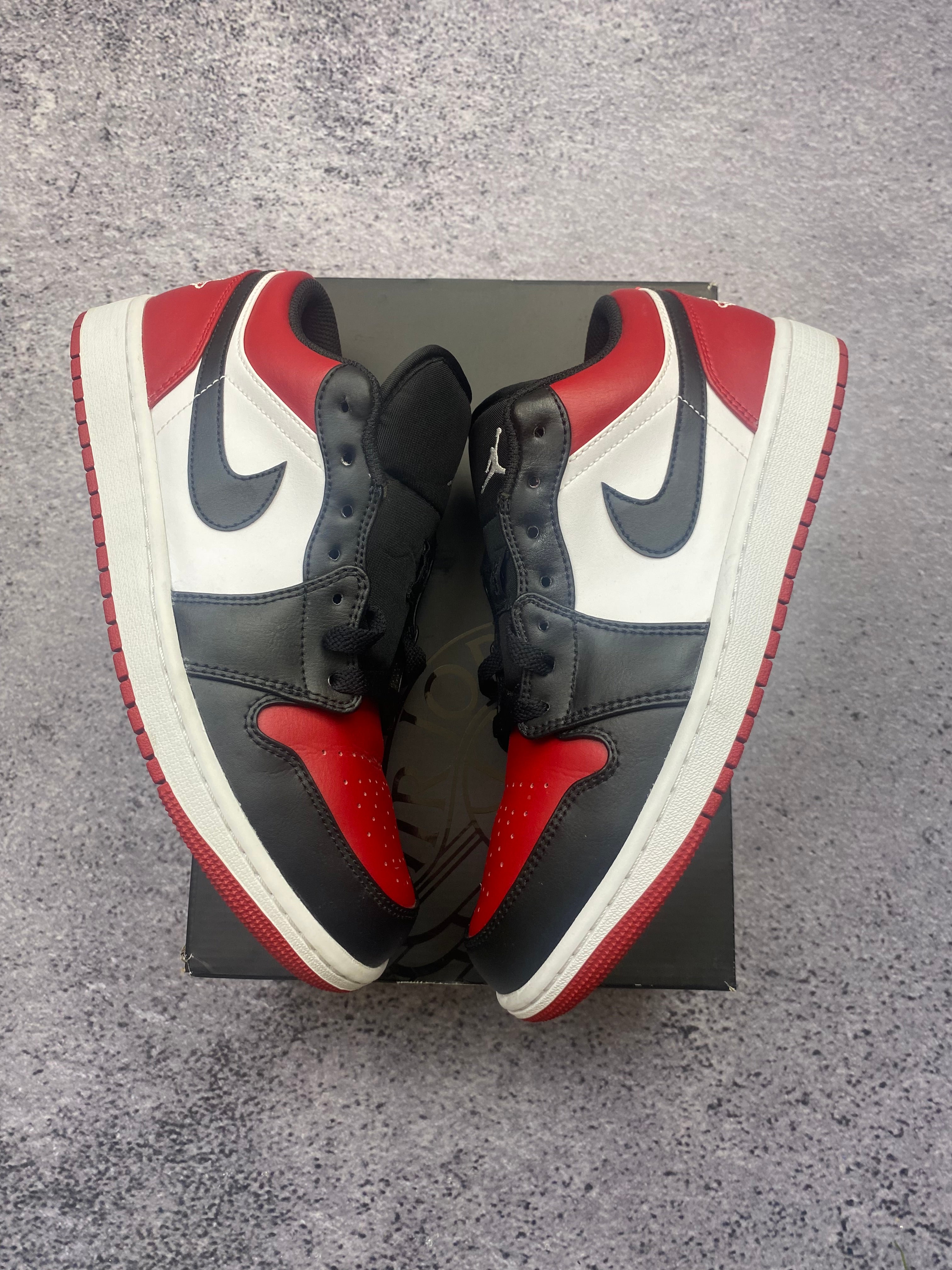 Air Jordan 1 Low Black Gym Red White "Bred Toe" Sneakers 43