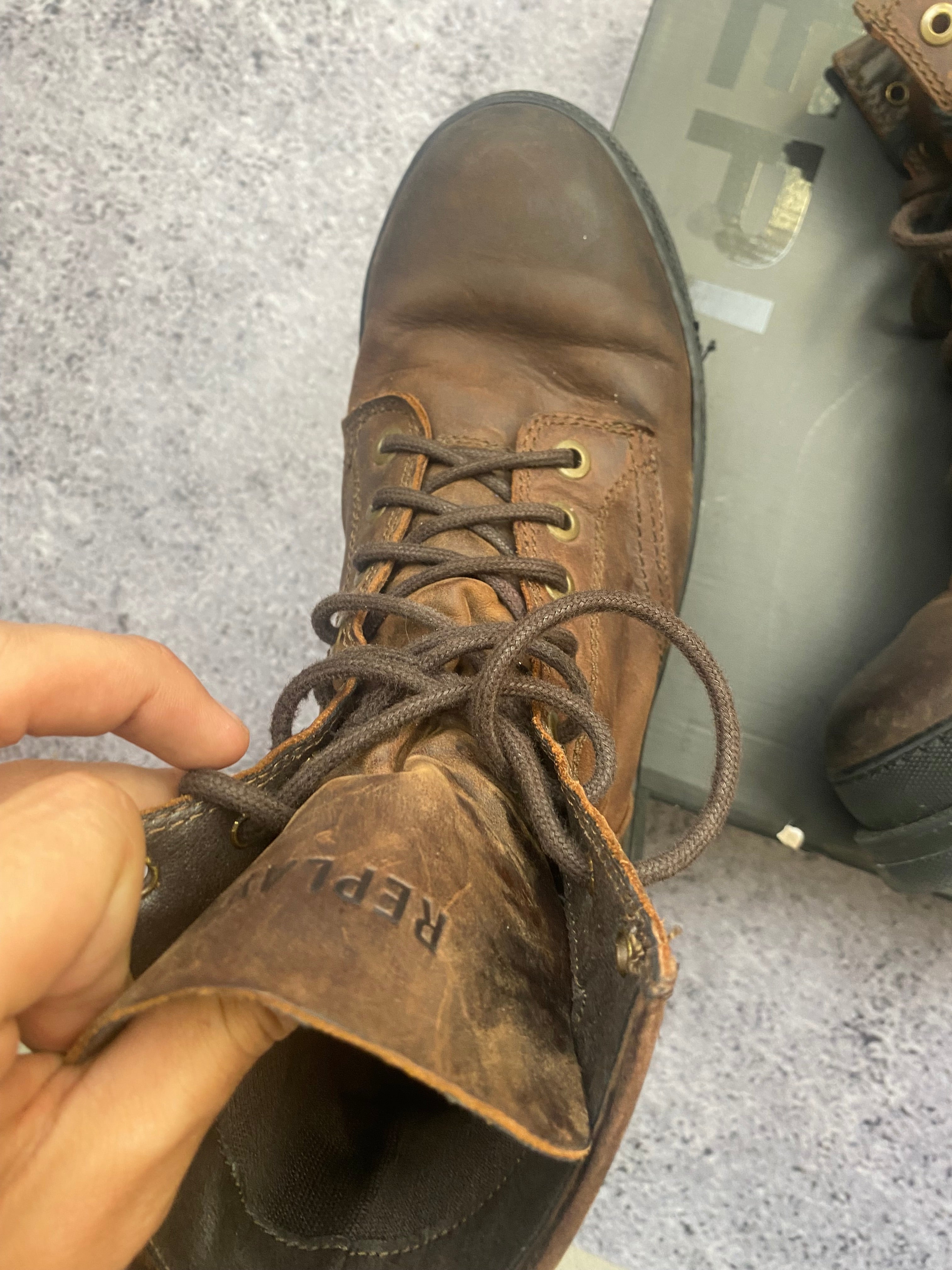 Replay Vintage Leather Combat Boots Brown Lace Up Military Worker Boots 43