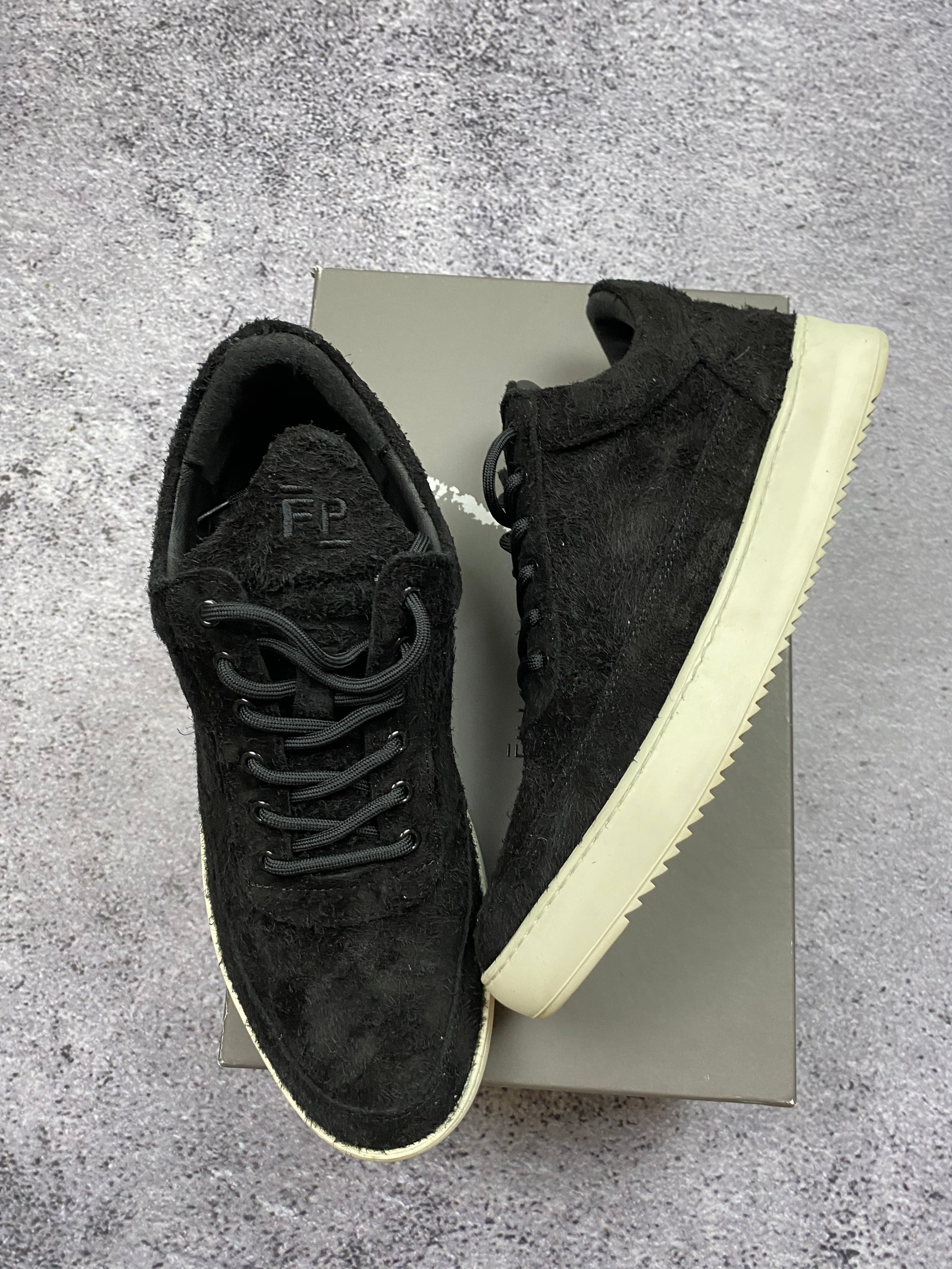 Filling Pieces Low Top Fuzz Black - premium leather sneakers size 42