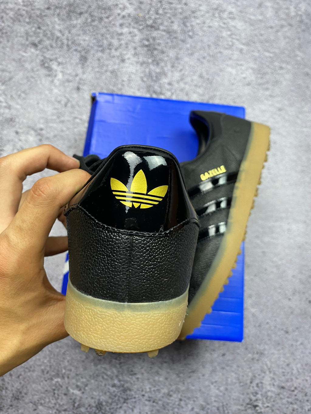 Adidas Gazelle Bold Black Patent Stripes Gum Sole Sneakers 44