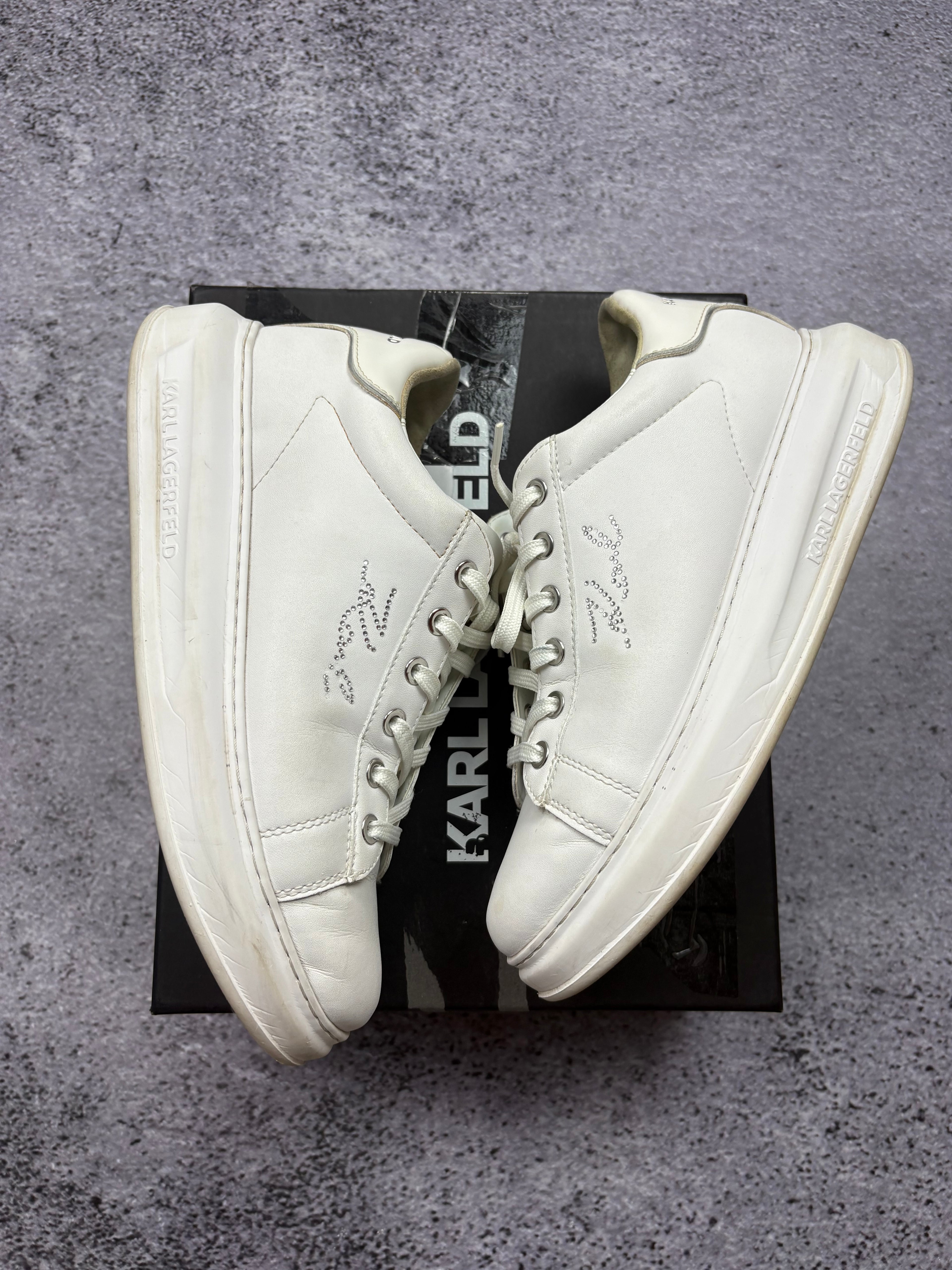 Karl Lagerfeld Kapri Karl Ikonik White Leather Sneakers Designer Luxury Shoes EU 40