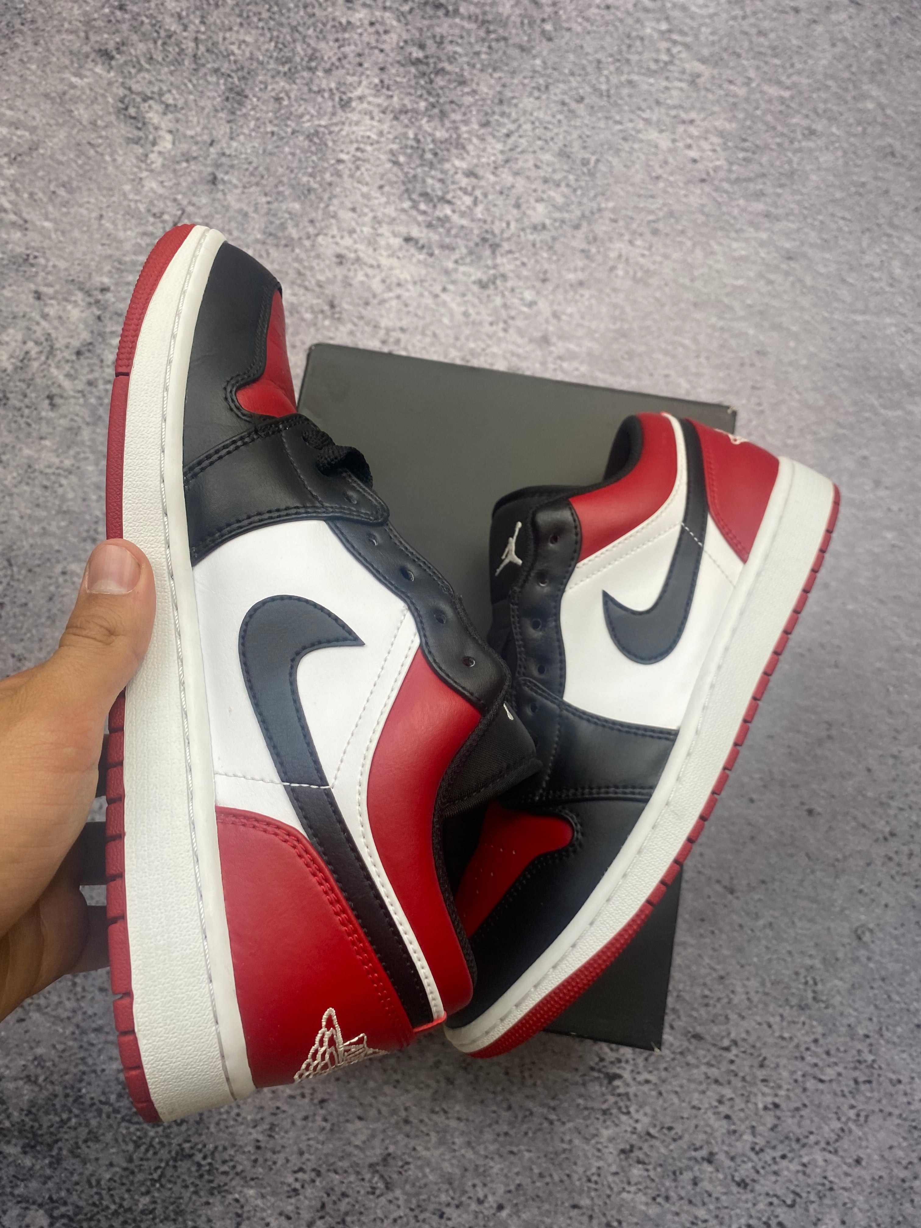 Air Jordan 1 Low Black Gym Red White "Bred Toe" Sneakers 43