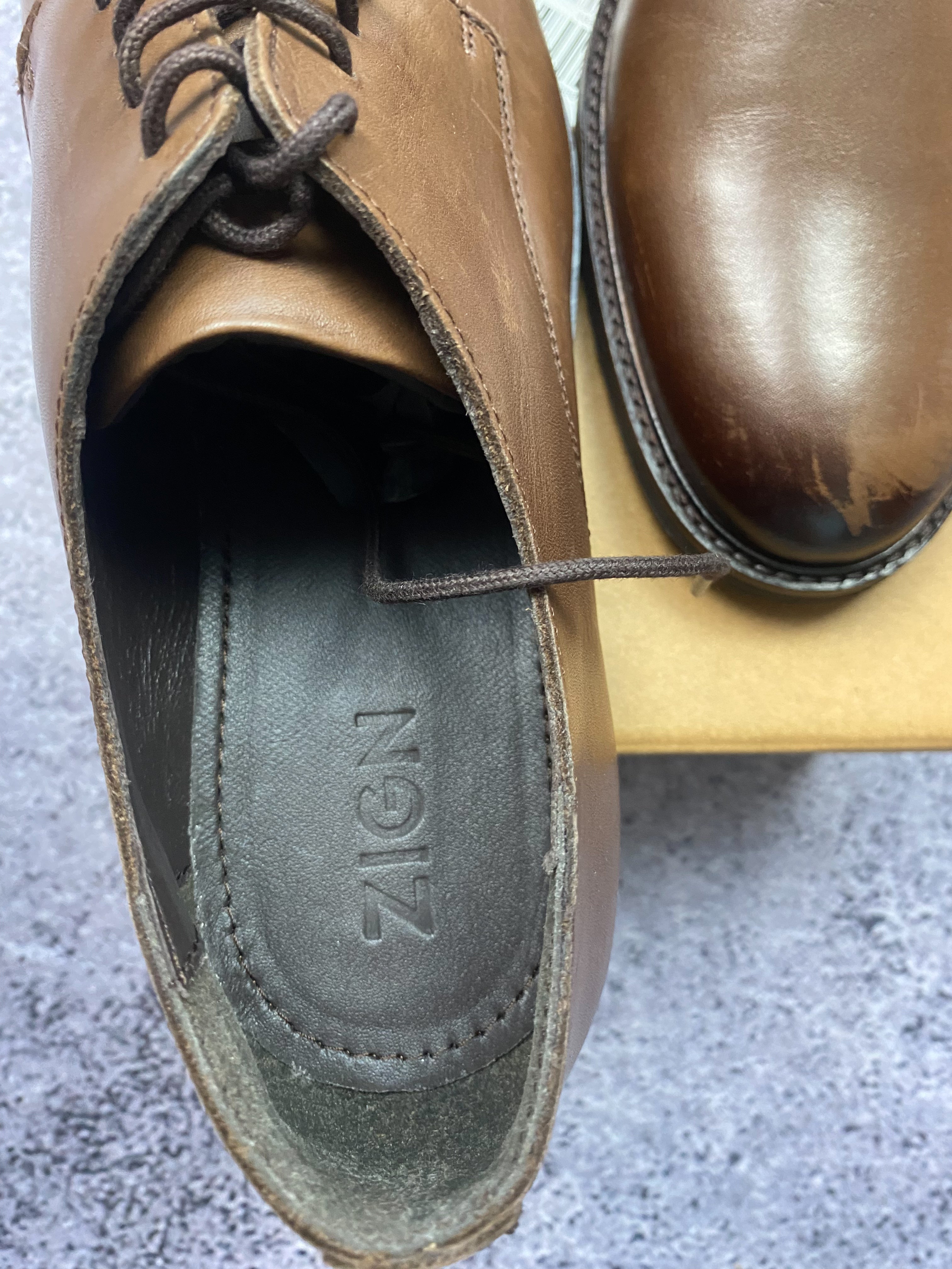 Zign Leather Oxford Derby Shoes Brown 46 New