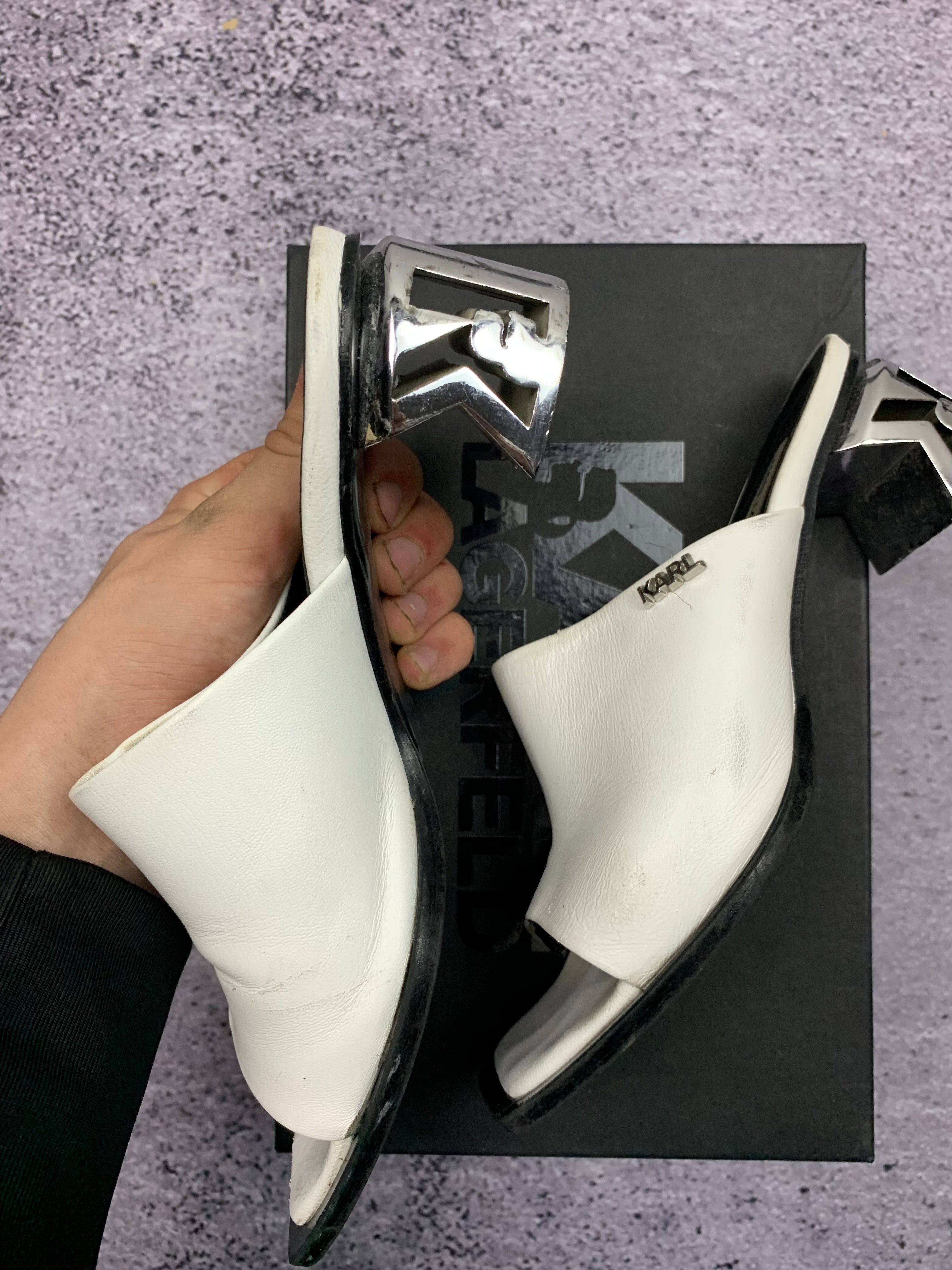 Karl Lagerfeld K-Blok Square Toe Mule r. 36 skórzane klapki na obcasie