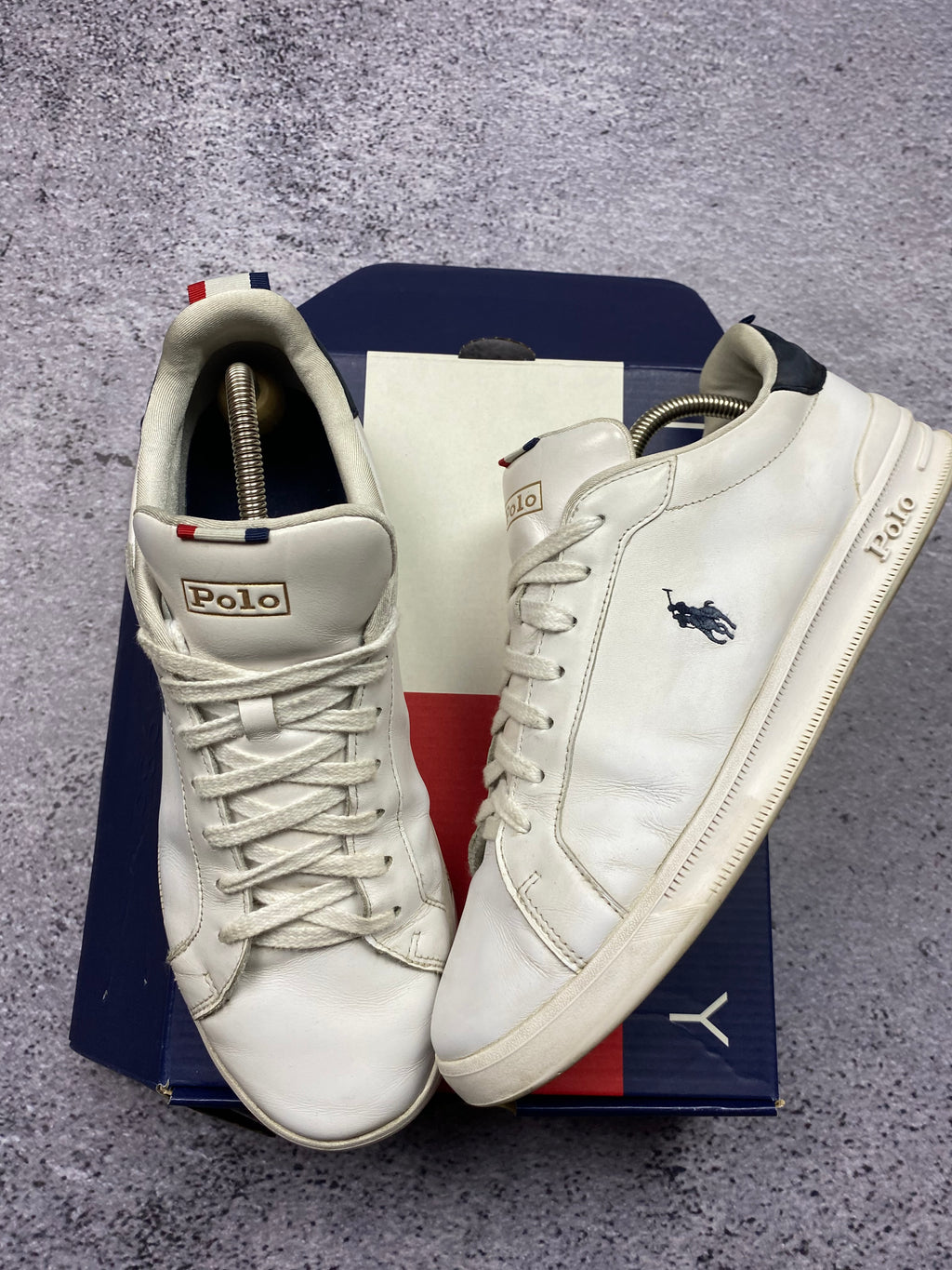 Polo Ralph Lauren Leather Court Sneakers White Navy 44