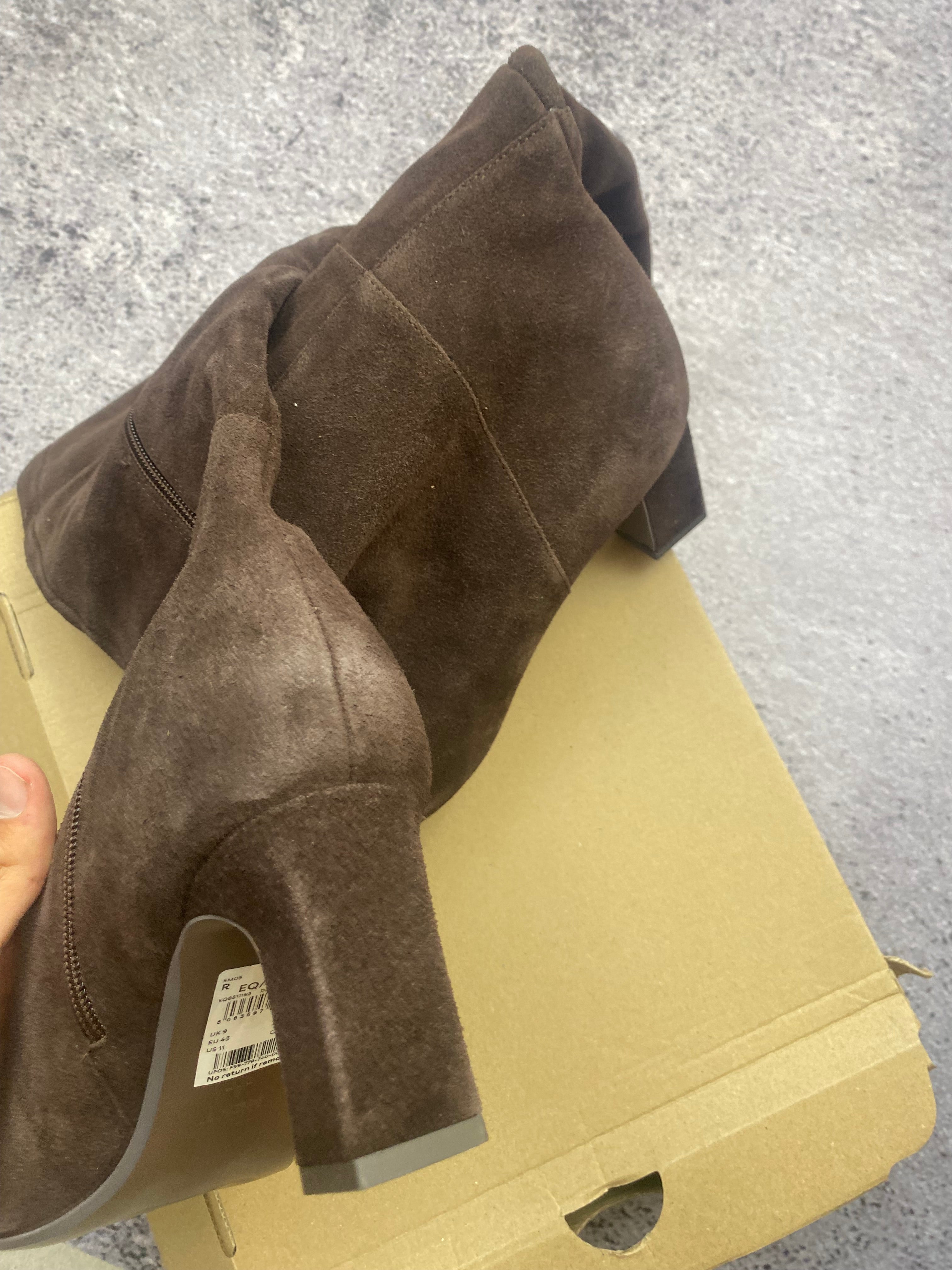 Next Knee High Suede Boots Brown Pointed Toe Block Heel Premium Kozaki 43
