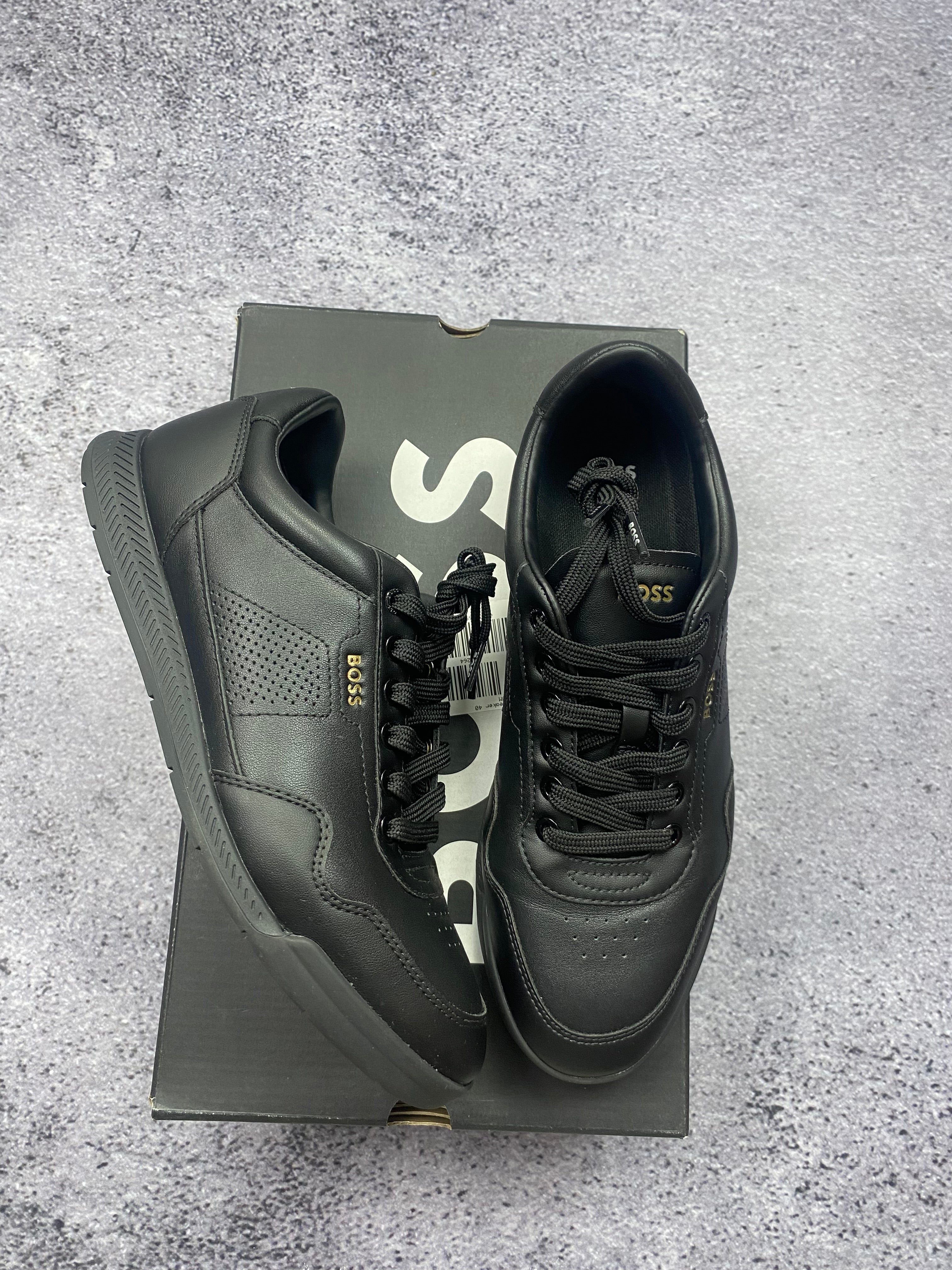 Hugo Boss Black Leather Lifestyle Sneakers Premium Designer Casual Shoes EU 40 New