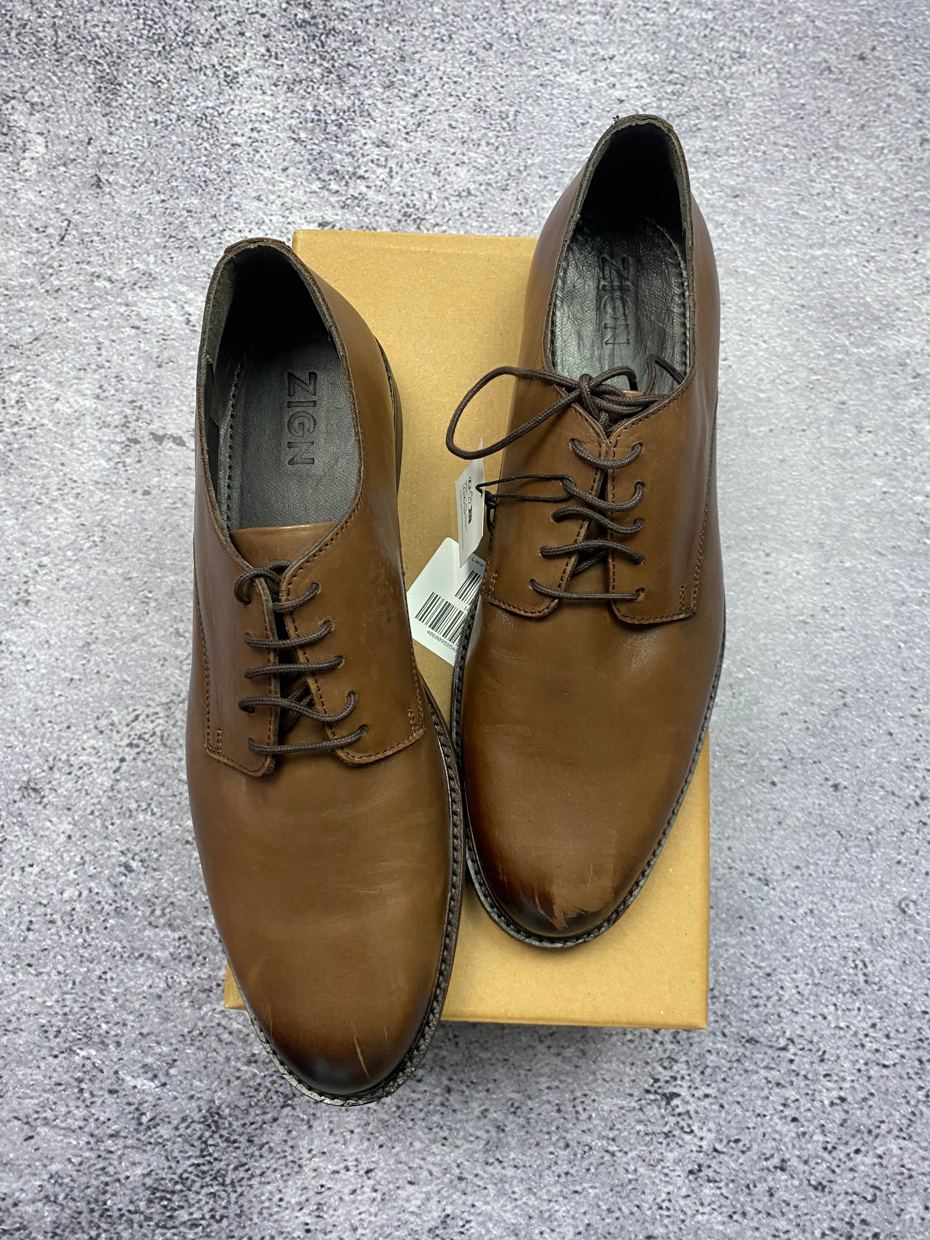 Zign Leather Oxford Derby Shoes Brown 46 New