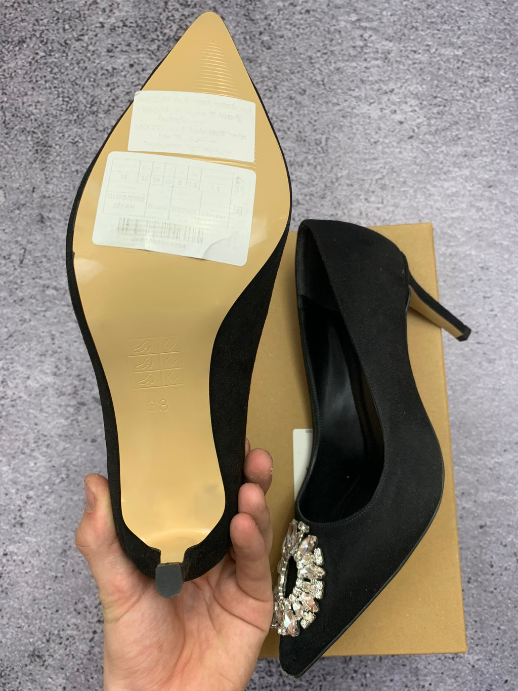 Trendyol Czółenka Szpilki z Kryształową Ozdobą Czarne Eleganckie r. 38 Nowe