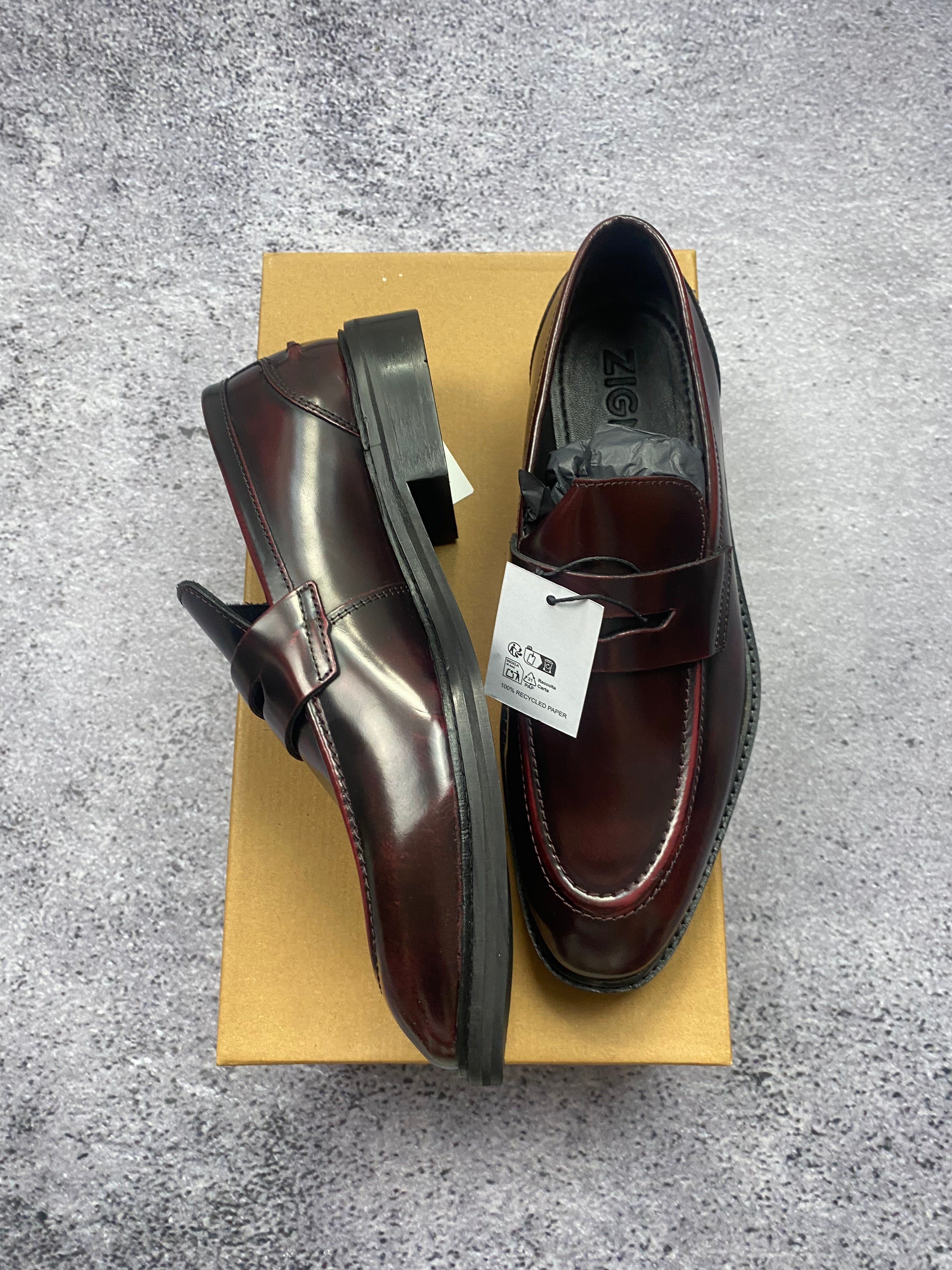 Zign Premium Burgundy Penny Loafers Leather Classic Smart Casual Shoes EU 40 New