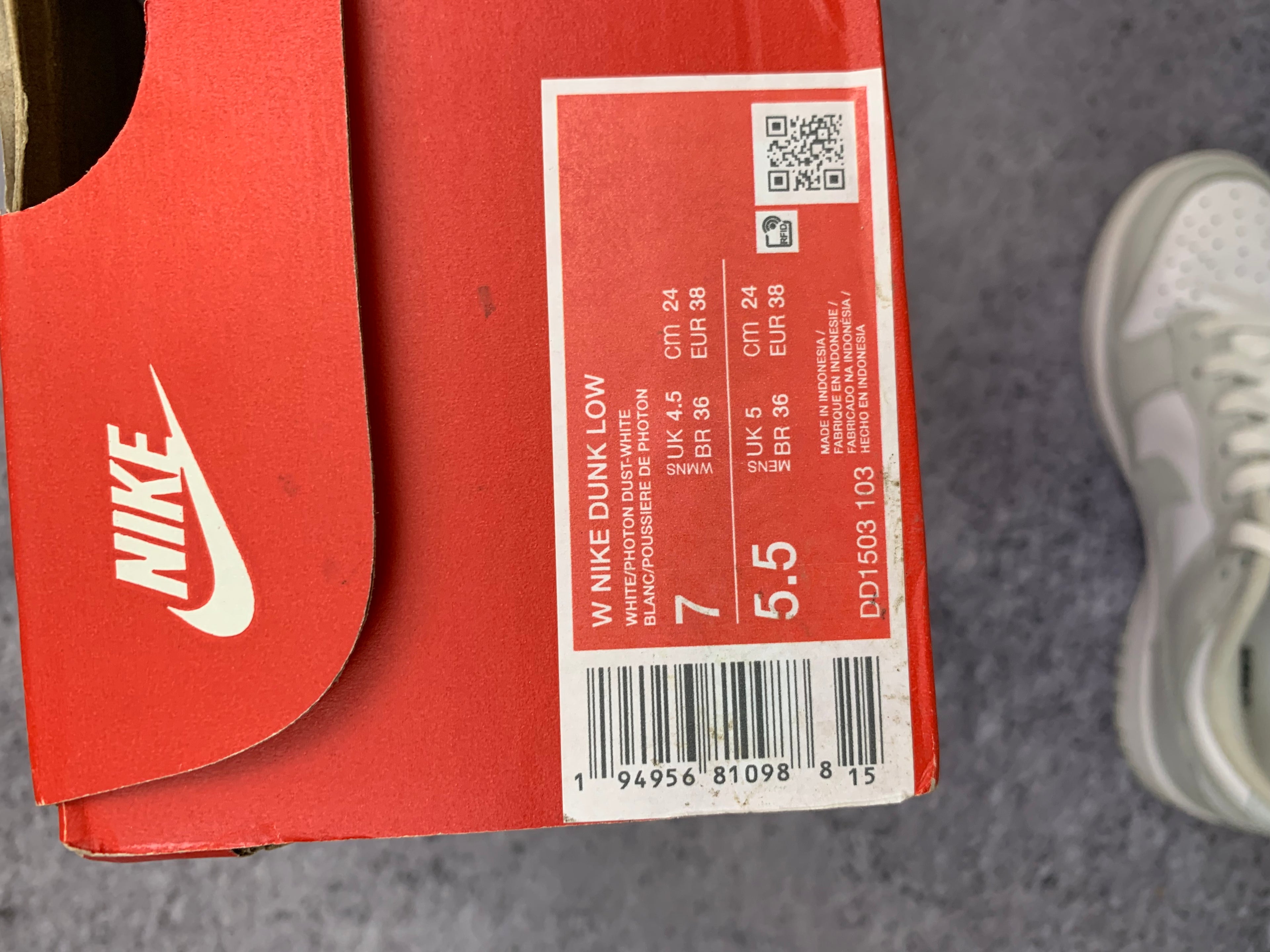 Nike Dunk Low Photon Dust r. 38 biało-szare z pudełkiem