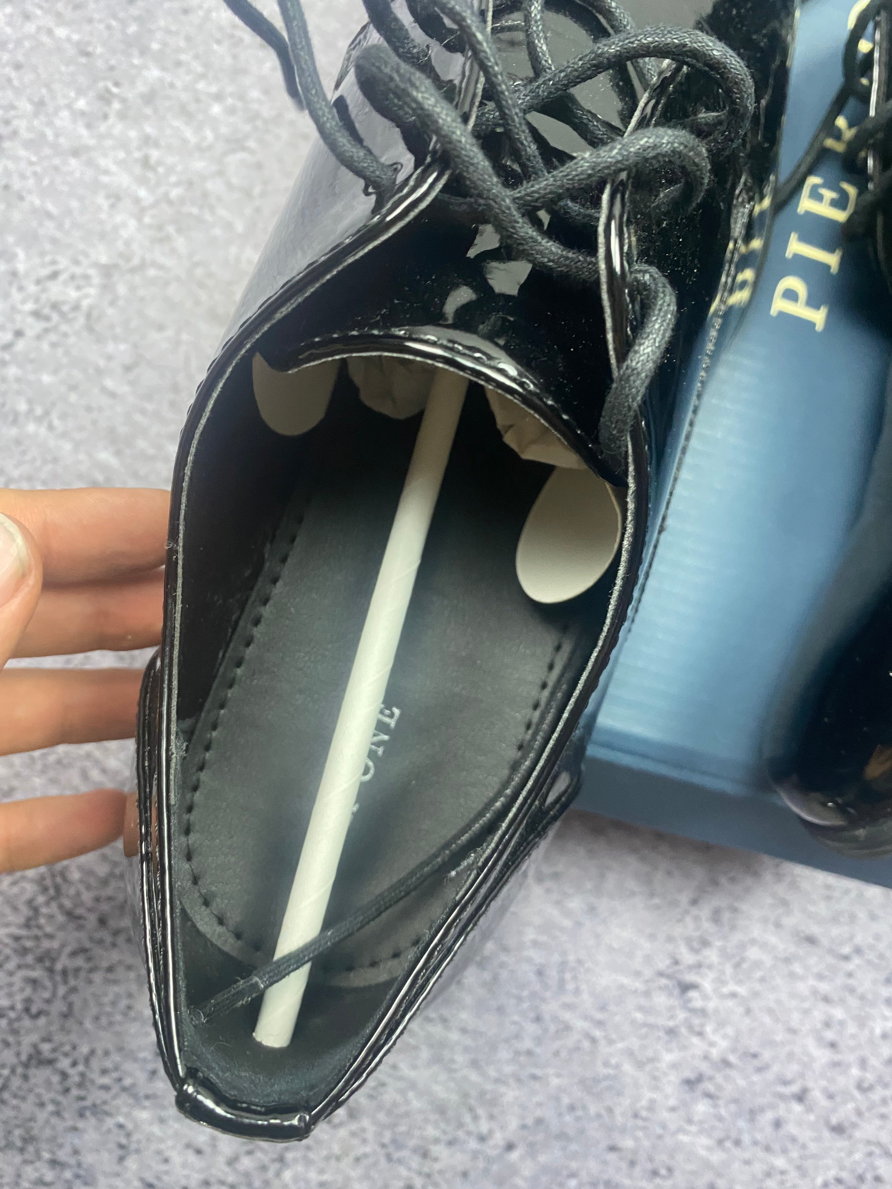 Pier One Lakierowane Botki Wizytowe Derby Oxford Eleganckie Czarne 44