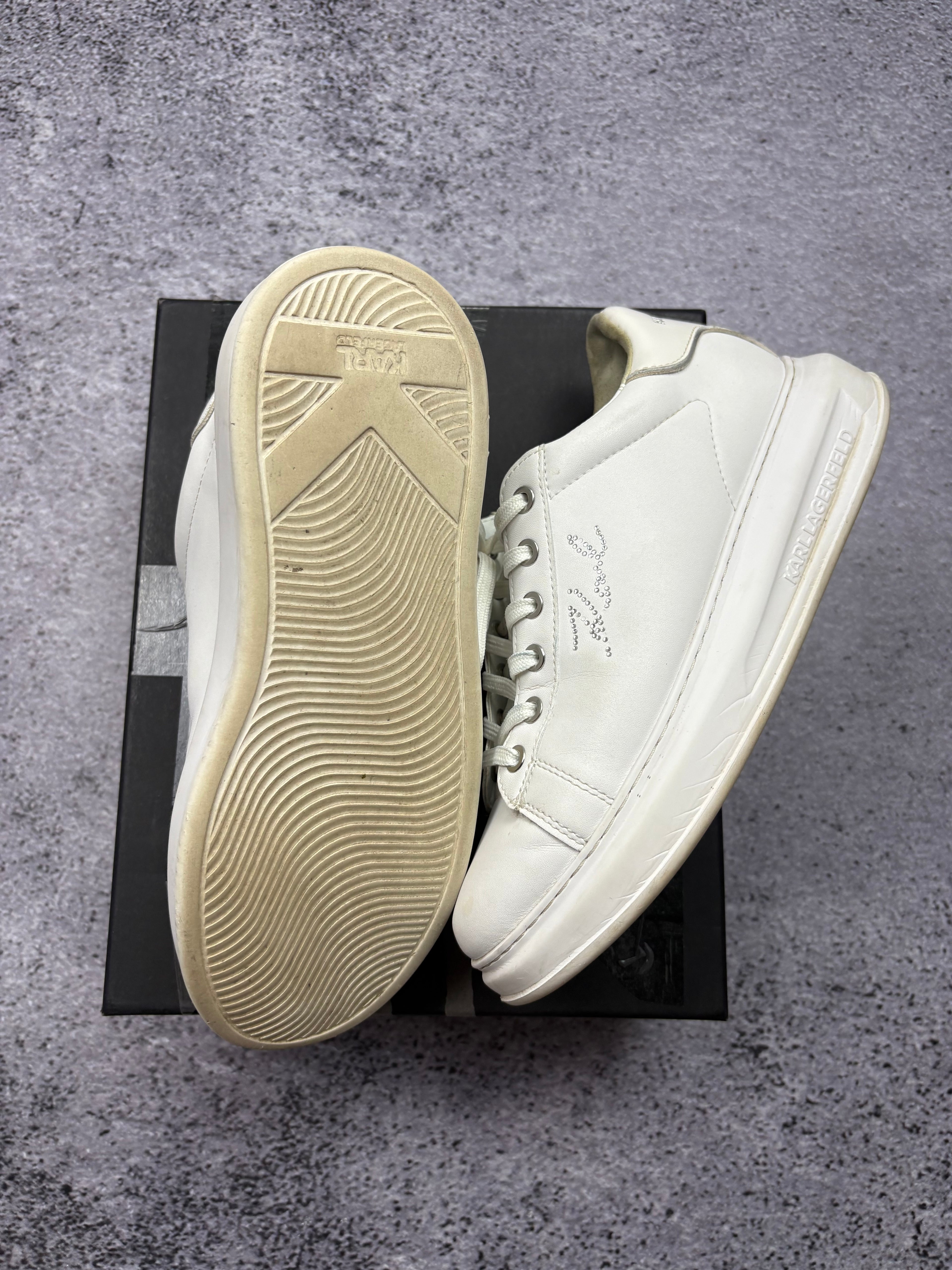 Karl Lagerfeld Kapri Karl Ikonik White Leather Sneakers Designer Luxury Shoes EU 40