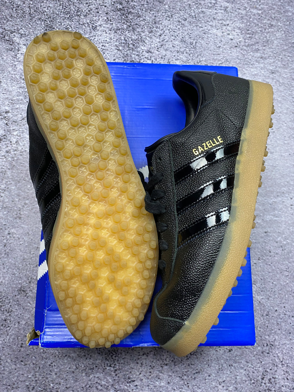 Adidas Gazelle Bold Black Patent Stripes Gum Sole Sneakers 44