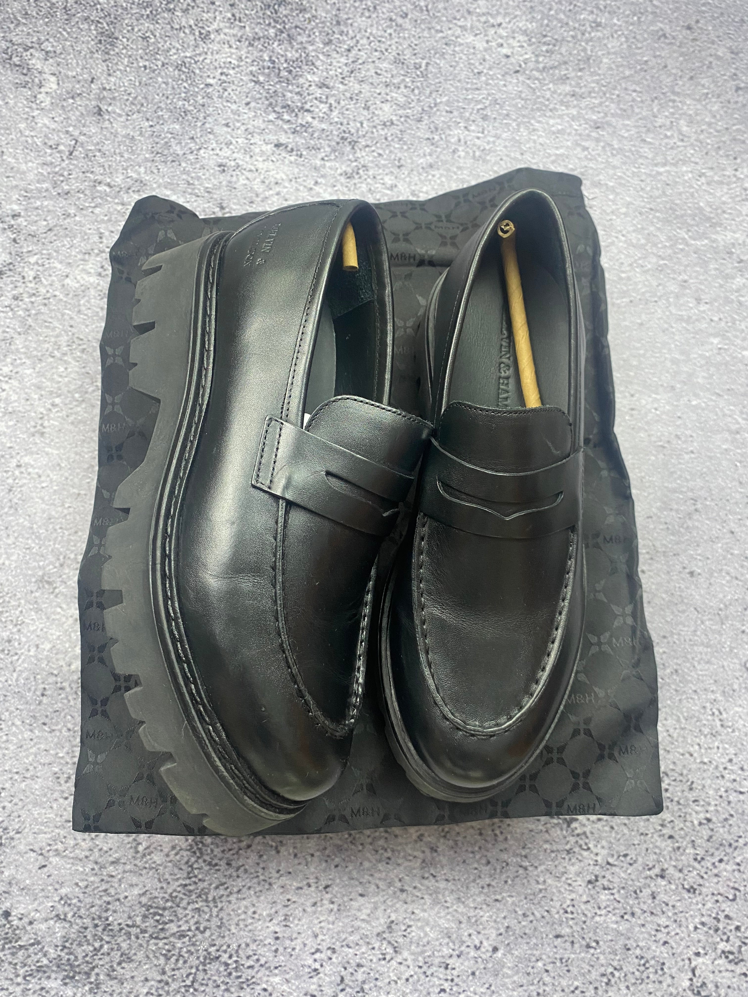 Melvin & Hamilton czarne loafersy skórzane na grubej podeszwie 40